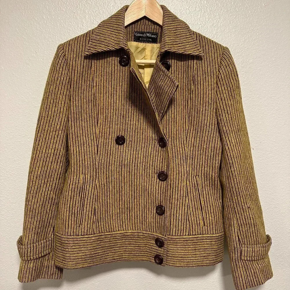Vintage Gino di Milano 70s Style Striped Bomber Peacoat in Yellow Estimated XS
